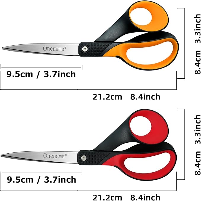 OneName Left Handed Scissors,8 Inch Lefty Scissors All Purpose,Stainless Steel Sharp Blade Soft Comfort-Grip Left Handed Scissor Adults,Great for Office,Home,Sewing,School Crafting 2 Pack