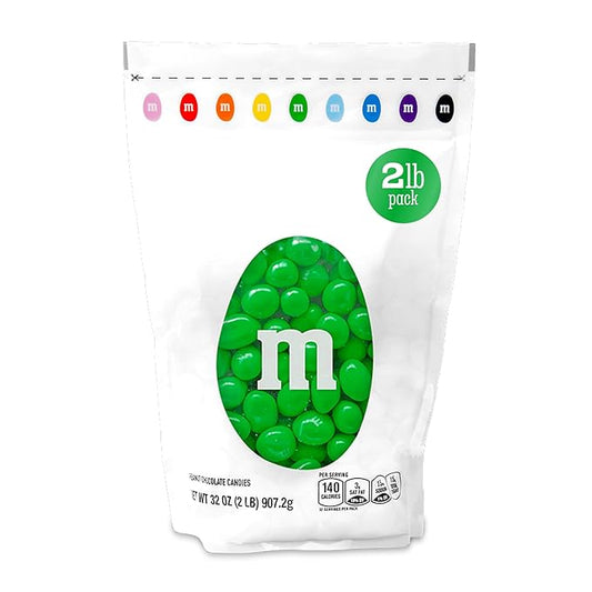 M&M’S WORLD Peanut Green Chocolate Candy 2lb Resealable Pack for St. Patrick's Day Candy Buffet Birthday Parties Candy Bar and Edible Decoration