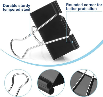 150 PCS Binder Clips Assorted Sizes, Extra Large Medium Small Mini and Micro, Metal Paper Binder Clip Black,Paper Clamps, 6 Sizes for Office, School and Home
