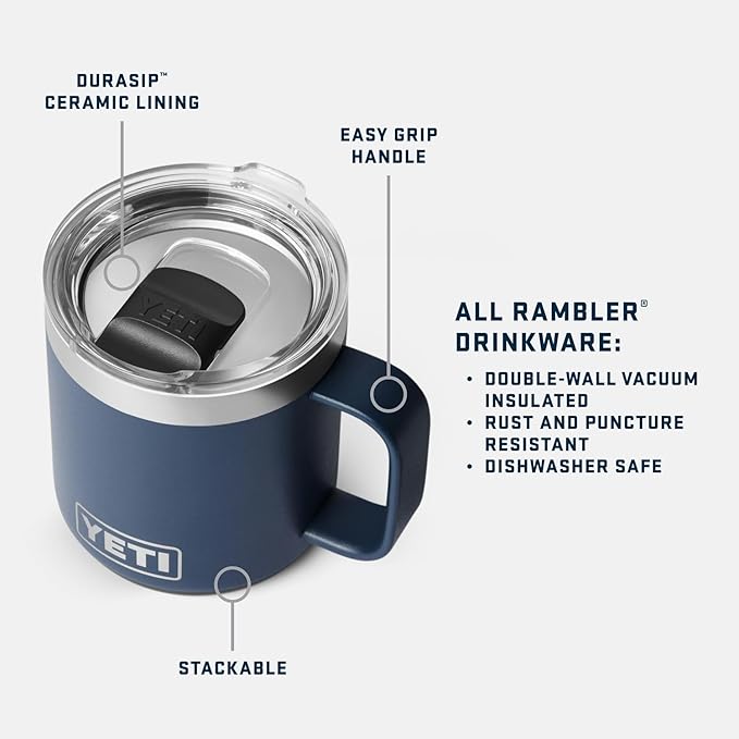 YETI Rambler 10 oz Ceramic Lined Stackable Mug, Vacuum Insulated, Stainless Steel with MagSlider Lid, Black Forest Green