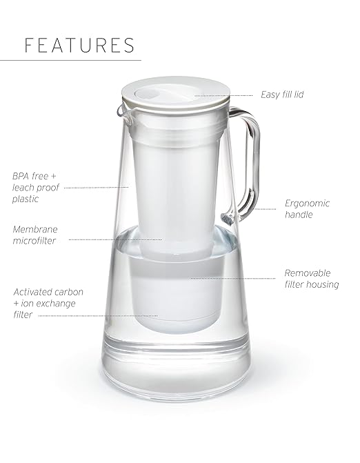 LifeStraw Home – Water Filter Pitcher, 10-Cup, Stormy Blue, BPA Free Designed for Everyday Protection Against Bacteria, parasites, microplastics, Lead, Mercury, PFAS and a Variety of Chemicals