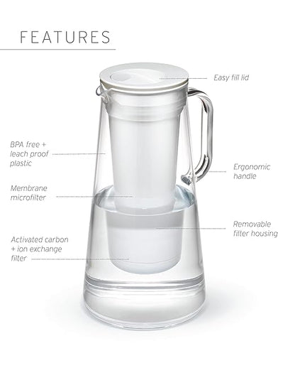 LifeStraw Home – Water Filter Pitcher, 10-Cup, Obsidian, BPA Free Designed for Protection Against Bacteria, parasites, microplastics, Lead, Mercury, PFAS and a Variety of Chemicals (Pack of 2)