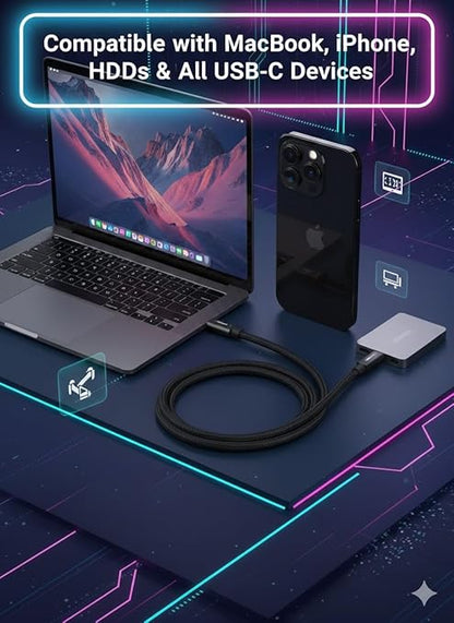 USB C Cable 4ft Thunderbolt 5/4 Supported, 80Gbps Data Transfer, 240W Fast Charging, Up to 120Gbps Bandwidth, Compatible with 8K/4K Display,for iPhone 17/16/15 Pro Max Plus, MacBook