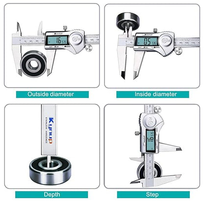 Kynup Digital Caliper, 8 Inch Caliper Measuring Tool with Stainless Steel, IP54 Splash Proof Protection Design, Easy Switch from Inch Metric Fraction, Large LCD Screen (200mm)