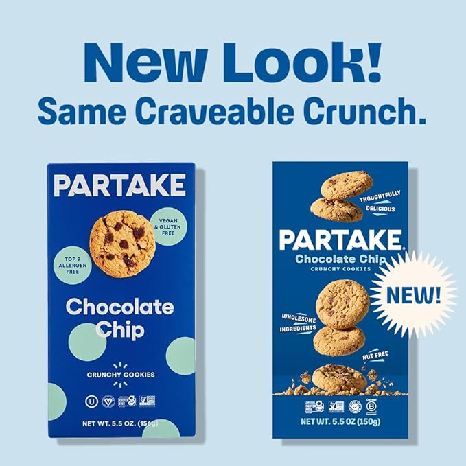 Gluten Free Partake Mini Crunchy Chocolate Chip Cookies + Bonus Bag of Classic Grahams - Vegan - Free From the Top 9 Allergens Including Dairy, Wheat, Soy, Eggs, & Peanuts - Non GMO - Safe School & Office Snack (25 Packs, 0.67 oz)