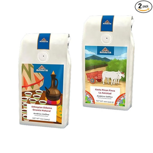 Bean Box Orlando Coffee Sampler, 2-Pack - Roasted by Amrita Certified Pure, Gourmet Arabica Coffee, Variety Pack - Whole Bean