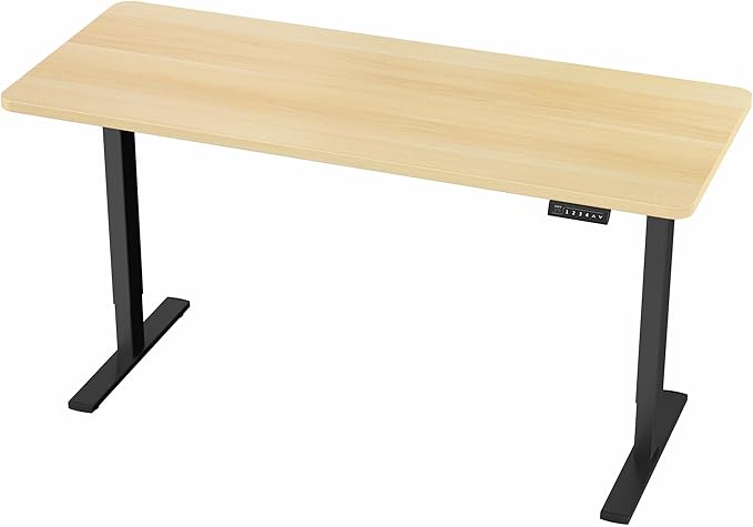 VIVO Electric 60 x 24 in Standing Desk, Memory Height Adjustment, 1B Series, One-Piece Light Wood Top, Black Frame, DESK-KIT-1B6C