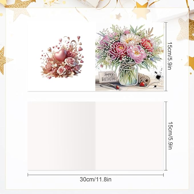 6PCS Diamond Art Painting Greeting Card Set, Bouquet Pattern DIY Cards with Envelopes for Xmas Birthdays Special Occasion Blessing