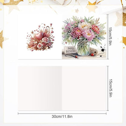 6PCS Diamond Art Painting Greeting Card Set, Bouquet Pattern DIY Cards with Envelopes for Xmas Birthdays Special Occasion Blessing