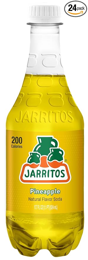 Jarritos - Mexican Soda Soft Drinks, Pineapple (17.7 oz, 524ml) 24 Bottles - Made with Real Cane Sugar - 0g Fat - Made in Mexico - Natural Flavor Soda Pop - Party & BBQ Beverages