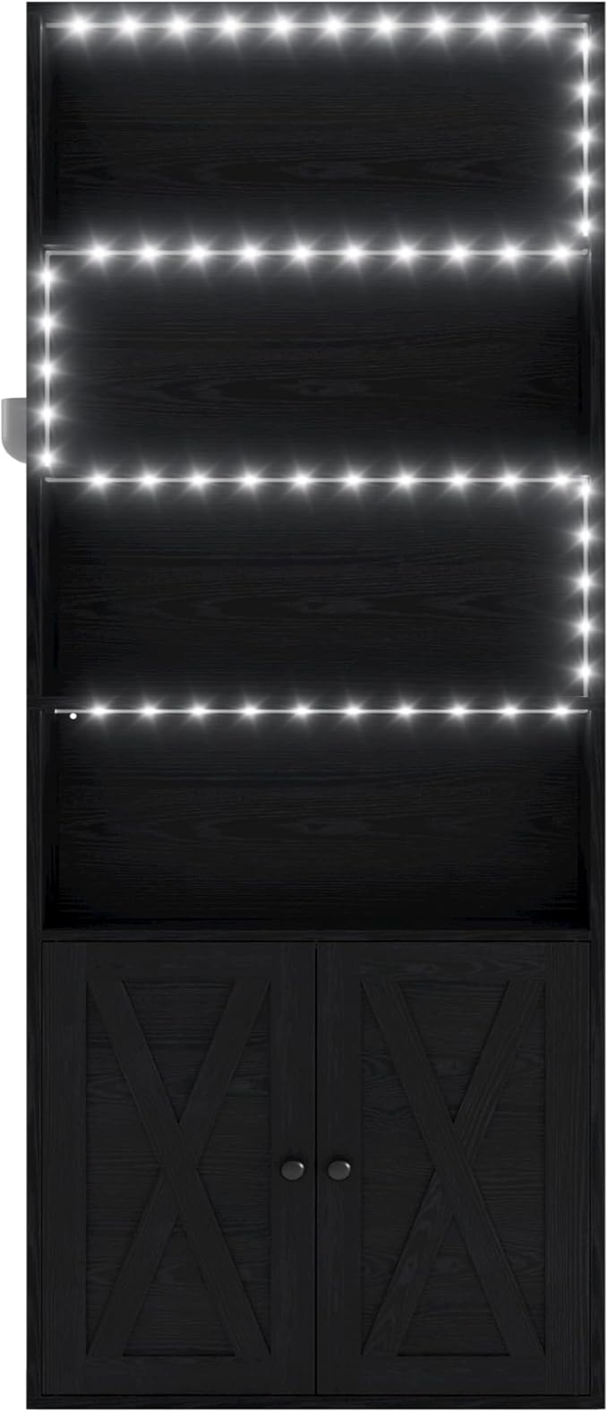 IRONCK Tall Bookcase with LED Lights, 70 in Industrial Bookshelves and Bookcases with Doors, 6 Shelf Display Storage Shelves Floor Standing for Home Office, Living Room, Bedroom