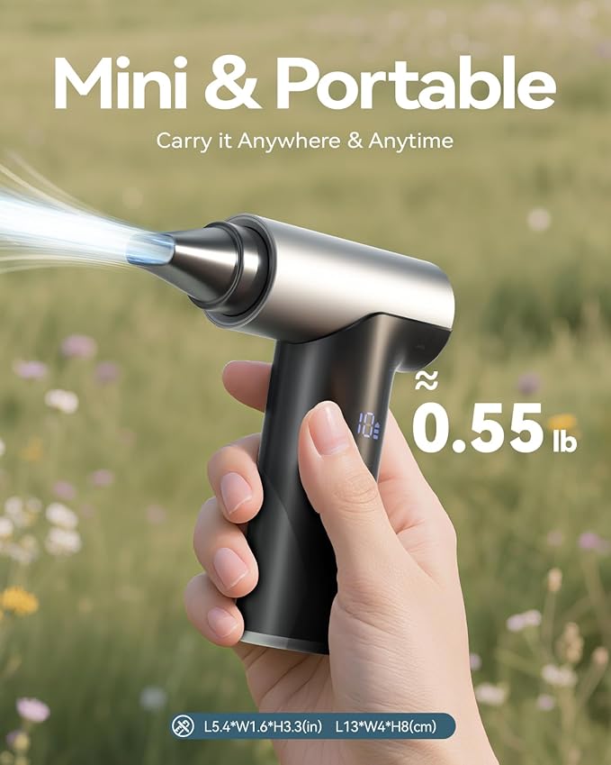 Compressed Air Duster【2025 Upgraded】 200000RPM Super Power Electric Air Duster, 11-Gear Speed Mini Blower with Aluminum Alloy, Cordless Dust Blower for Computer, Keyboard, House, Outdoor, and Car