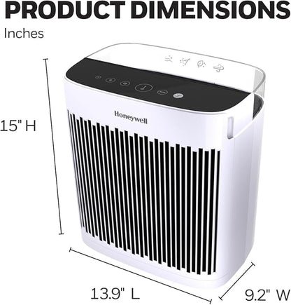 Honeywell Allergen Plus HEPA Air Purifier for Home, Large Rooms up to 900 Ft², Turbo Clean, HEPA Filter Reduces Allergens, Dust, Pollen, Pet Dander, All Smoke Types, Odors, White, HPA5100W