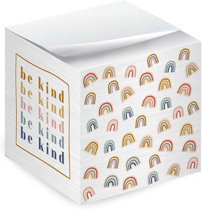 Be Kind Modern Rainbow Sticky Note Cube / 600 Sheets / 2.75" Memo Block Printed on 4 Sides/Different Boho Rainbow Design On Each Side/Made in The USA