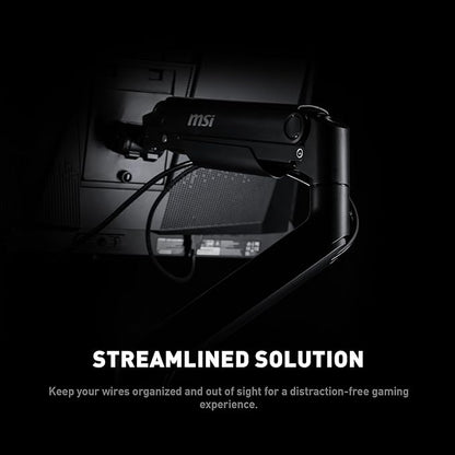 MSI MAG MT201 - Premium Heavy Duty Single Monitor Stand Arm, Supports 17-49" Screens and 44 lbs, VESA Compatible, Adjustable Spring Assisted Mount, Clamp & Grommet, Quick Release Plate - Black
