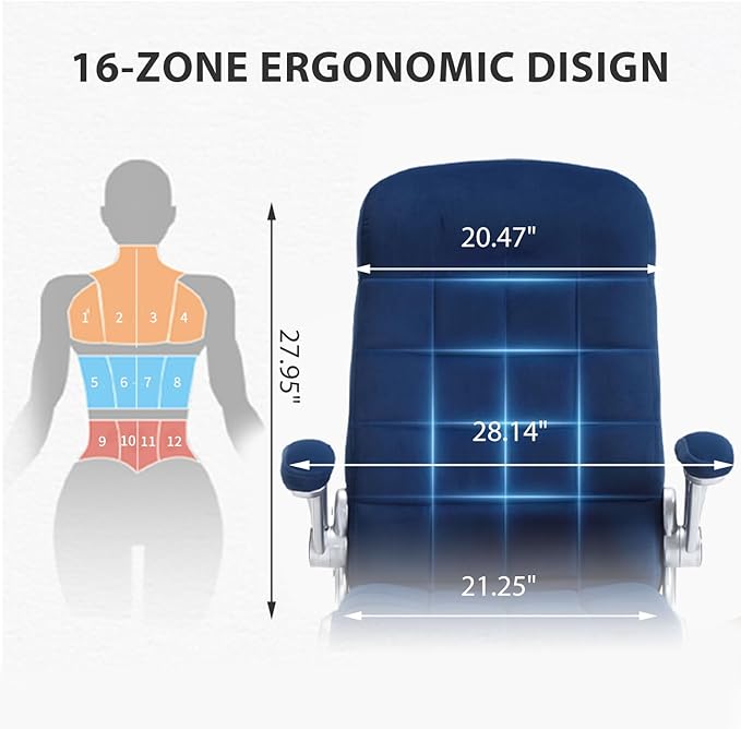 Fabric Office Chair, Velvet High Back Executive Desk Chair with Flip-Up Arms, Ergonomic Office Chairs with Lumbar Support, Upholstered Home Computer Chair with Wheels,Blue