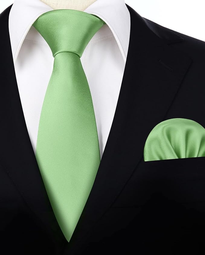 HISDERN Mens Solid Color Ties Formal Satin Necktie and Pocket Square Set Classic Wedding Business Tie & Handkerchief