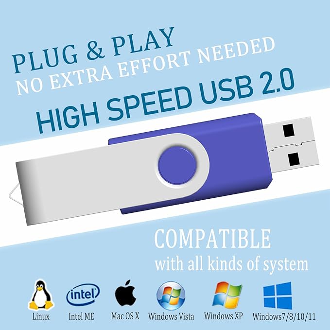 64GB USB Flash Drive 10 Pack, USB Drives 64GB JBOS Memory Stick Swivel Gig Stick Flash Drives 64GB USB2.0 Pendrive, Thumb Drives 10 Pack, Zip Drive, Jump Drive, 64GB USB (Mixed Colors)