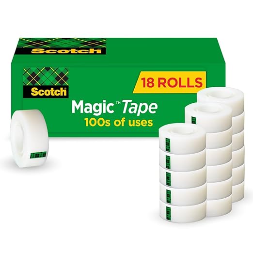 Scotch Magic Tape, Invisible, Home Office Supplies and School Supplies for College and Classrooms, 18 Refill Tape Rolls, Create Halloween Crafts
