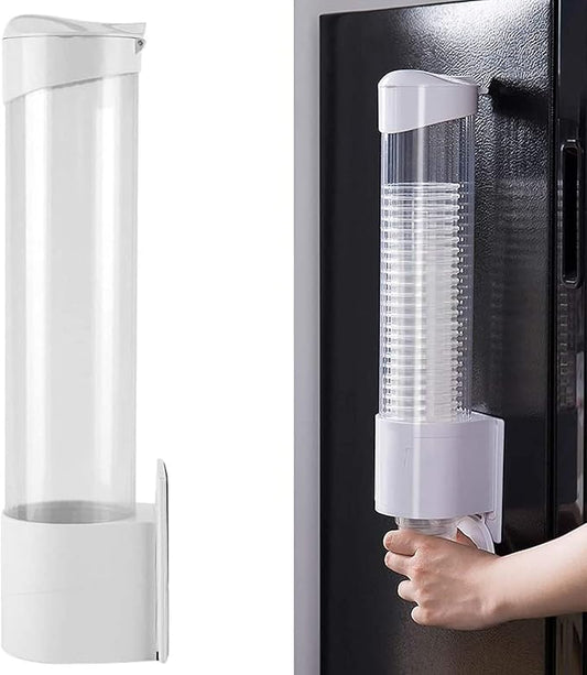 Cup Dispenser Wall Mounted Plastic Water Dispenser Disposable Cup Holder Rack, Paste or Screw Plate Mountable for Paper Cups Halloween Party Supplies, 7.5cm 40-50 Cups (White, M)