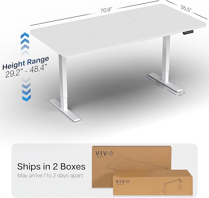 VIVO Electric 71 x 36 in Standing Desk, Memory Height Adjustment, 1B Series, White Top White Frame, DESK-KIT-1W7W-36