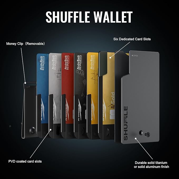 Men's Wallet - Shuffle Wallet with Deck-of-Cards Opening, RFID Blocking, Slim Design, Aluminum Card & Money Clip Wallet, Holds 6-8 Cards, Wallet with Gift Box (Gunmetal)