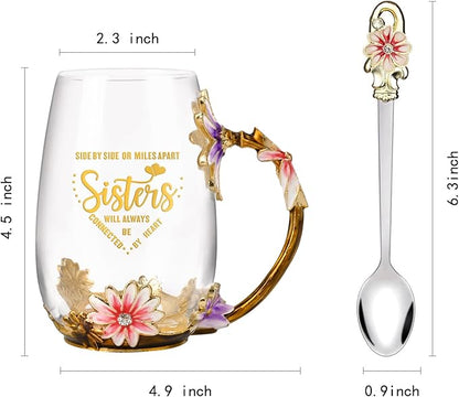 OEAGO Sisters Gifts from Sister for Women Elegant Tea Cup Unique Christmas Birthday Gifts for Sister, Little,Big,in Law