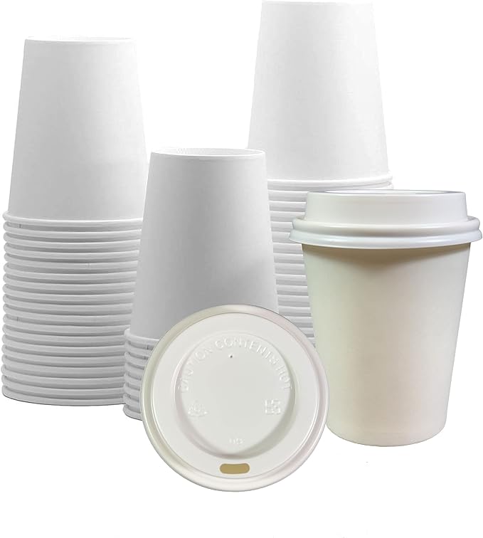 Disposable White Paper Cups With White Lids Coffee Cups with Lids 400 sets (8oz)