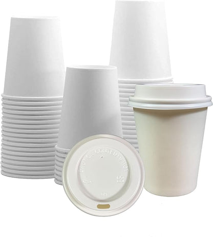 Disposable White Paper Cups With White Lids Coffee Cups with Lids 400 sets (8oz)