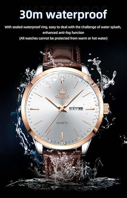 OLEVS Mens Watches Vintage Leather Band Dress Classic Easy Reader Arabic Numerals Analog Quartz Waterproof Date and Day Blue/Black/White Large Face Men's Wrist Watches