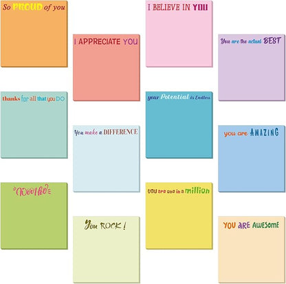 Yinder 12 Pcs Employee Appreciation Sticky Notes Xmas Gift Bulk Motivation Note Pads Mini Inspirational Note Gift for Teacher Nurse Staff Coworker Office Supply 3 x 3'' (Appreciation,Simple Color)