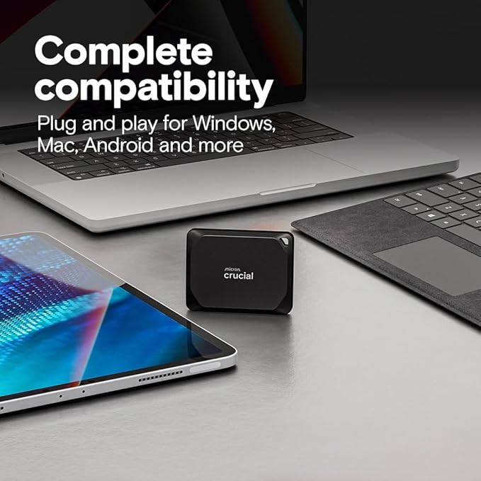 Crucial X10 Pro 2TB Portable SSD, Up to 2100MB/s Read, 2000MB/s Write, USB 3.2 USB-C, External Solid State Drive, Durable Storage for PC & Mac, for Professional Creators, Black - ‎CT2000X10PROSSD902