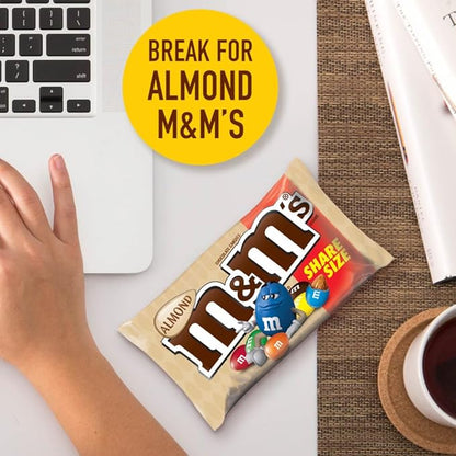 M&M'S Almond Chocolate Candy, Full Size 2.83 oz Bag, Pack of 18 Bulk Candy Chocolate
