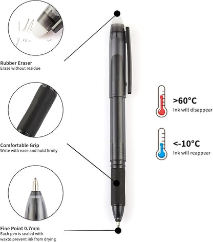 Volcanics Erasable Gel Pens, 0.7mm Fine Point Gel Erasable Ink with Eraser Cap- Rocket Book, Black, 36 Pack, Smooth Writing Pencil-Like Precision for Home School & Office