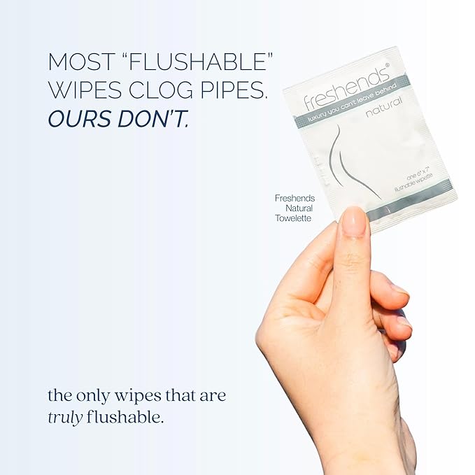 Freshends Flushable Individually Wrapped Wipes – 100 Bulk Pack Luxurious Towelettes, Guest Bathroom Essentials for Weddings, Restaurants, Bars & Clubs – Olive, Travel-Size, Disposable