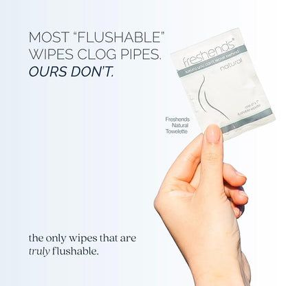 Freshends Flushable Individually Wrapped Wipes – 300 Bulk Pack Luxurious Towelettes, Guest Bathroom Essentials for Weddings, Restaurants, Bars & Clubs – Olive, Travel-Size, Disposable