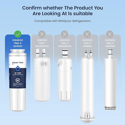 GLACIER FRESH UKF8001 Compatible with Whirlpool Refrigerator Water Filter 4, EDR4RXD1, EveryDrop Filter 4, 4396395, Maytag UKF8001, UKF8001AXX, WHR4RXD1, KAD4RXD1, 46-9006, Puriclean II, Pack of 3