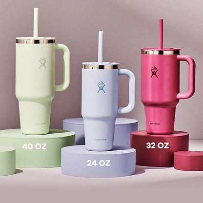 Hydro Flask Travel Tumbler with Handle, Lid and Straw - Insulated Stainless Steel in 24 Oz Oat