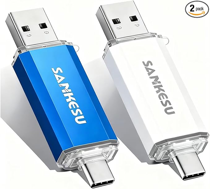 2 Pack 128GB USB C Flash Drive 120MB/s, 3.0 Jump Drive USB-A & Type-C OTG Memory Stick, Dual Thumb Drive for PC/Laptop/Type C Cell Phone and Tablet (Silver/Blue)