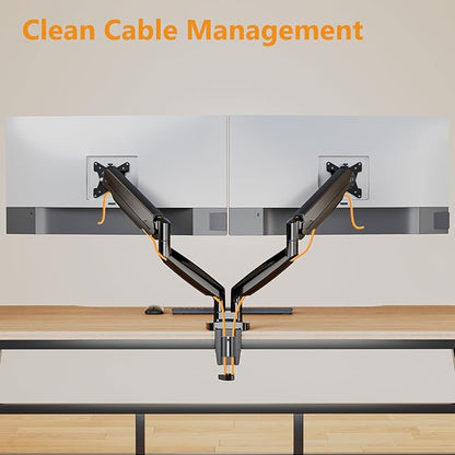 Dual Monitor Mount Heavy Duty Monitor Arm for 2 Ultrawide Computer Monitors Adjustable Dual Monitor Stand Desk Mount Fits Screen up to 35 Inch, 26.4lbs Each,with C Clamp & Grommet Base,Black