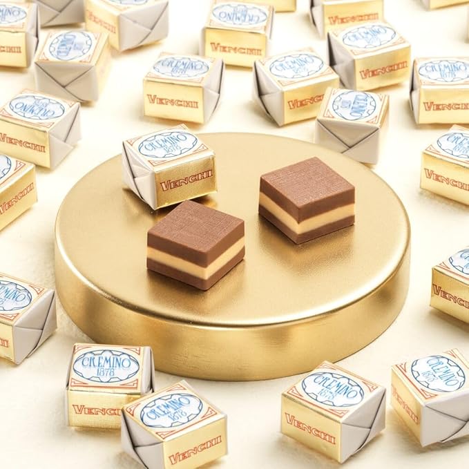 Venchi Cremino Classic 1878 Chocolate 24-Piece Elegant Gift Box - Smooth White Chocolate with Cream Almond Paste between layers of Milk Gianduja & Piedmont Hazelnuts - Preservative & Gluten Free