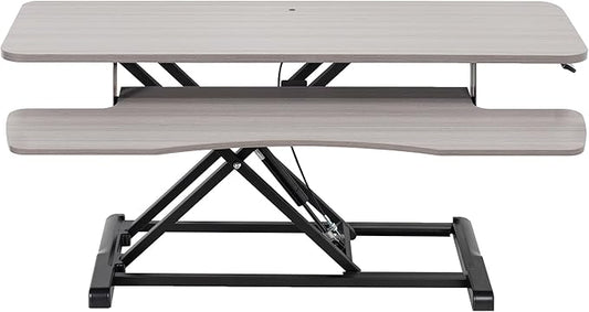 VIVO 36 inch Desk Converter, K Series, Height Adjustable Sit to Stand Riser, Dual Monitor and Laptop Workstation with Wide Keyboard Tray, Gray Top, Black Frame, DESK-V036KG