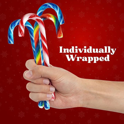 Christmas Candy Canes Tutti Frutti, Blue/White Peppermint, Red and White Cherry Mix Flavors - Bulk Candy Canes Individually Wrapped for Family Holiday Indulgement, Candy Cane Gift Set (100 Count)
