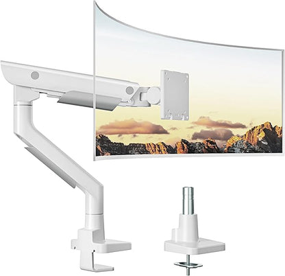 monTEK Sleek Aluminum Monitor Arm for 17–57” Ultrawide Screens up to 59 lbs, Heavy Duty Single Monitor Arm Desk Mount, Pneumatic Lift, Quick-Release Plate, Clamp/Grommet, Max VESA 100x100