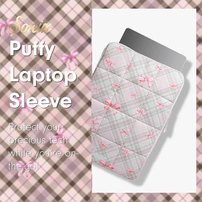 Sonix | Puffy Laptop Sleeve | 15-16 Inch, Quilted Pillow Puffer Laptop Carrying Case, Computer Sleeve | Clueless Pink