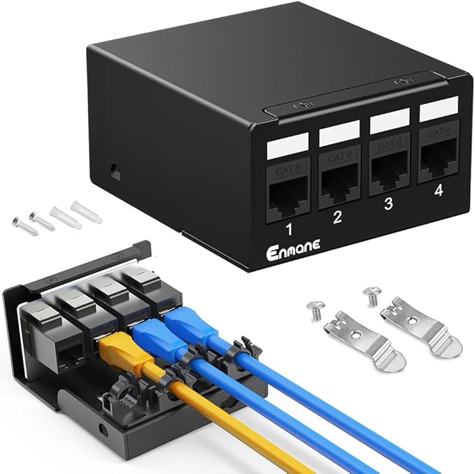 4 Port Patch Panel CAT6 Keystone Patch Panel (EC Listed) UTP Network for Home/Office (1U 4Port, CAT6)