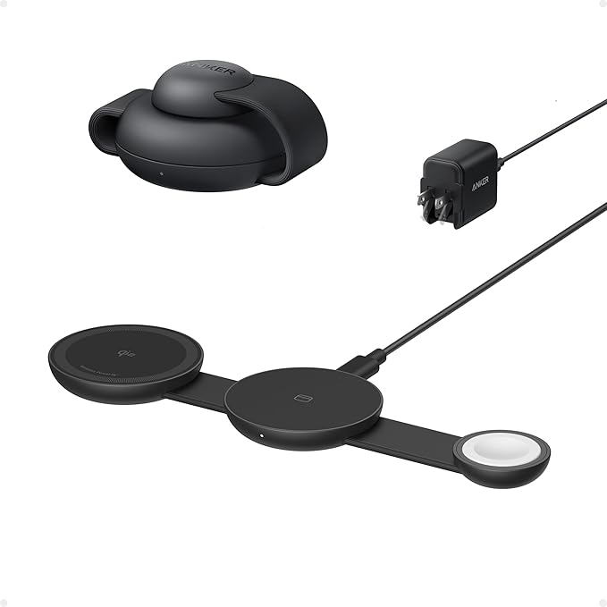 Anker MagSafe Compatible MagGo UFO 3-in-1 Charger, iPhone 17 Wireless Charging Station, 15W Qi2 Certified, Foldable Travel Charging Pad, for iPhone 17/16/15/14, AirPods, Apple Watch (Not a Power Bank)
