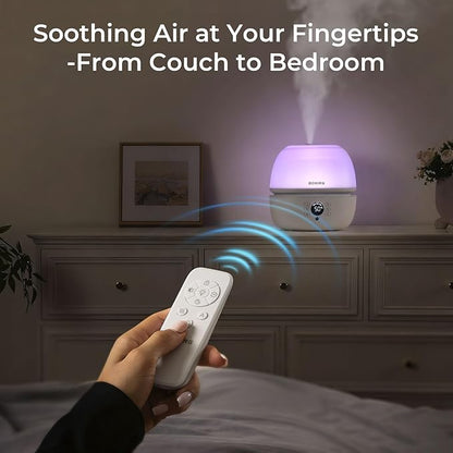 BOXING Top Fill Humidifiers for Bedroom Baby with Humidistat, 20dB Quiet Air Humidifier for Large Room & Indoor Plants with Remote, Cool Mist Diffuser for Home, 7 Color Light, Essential Oil Tray,Timer