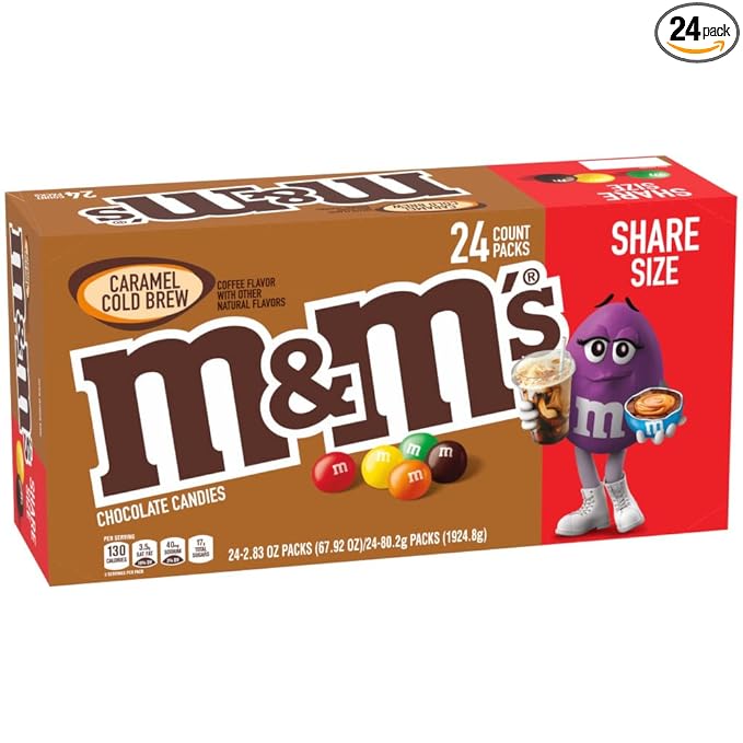 M&M'S Caramel Chocolate Candy, Full Size 2.83 oz Bag, Pack of 24 Bulk Candy Chocolate