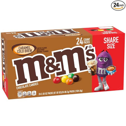 M&M'S Caramel Chocolate Candy, Full Size 2.83 oz Bag, Pack of 24 Bulk Candy Chocolate